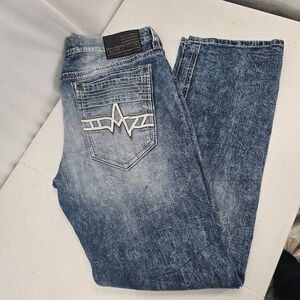 VTG Affliction Jeans Mens Ace Denim Straight Leg Acid Wash Distressed Size 38x34